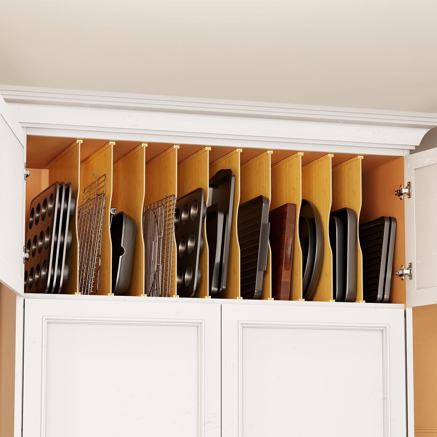 Kitchen Cabinet Baking Organizer - 10 sztuk bambusowych przegródek do szafek